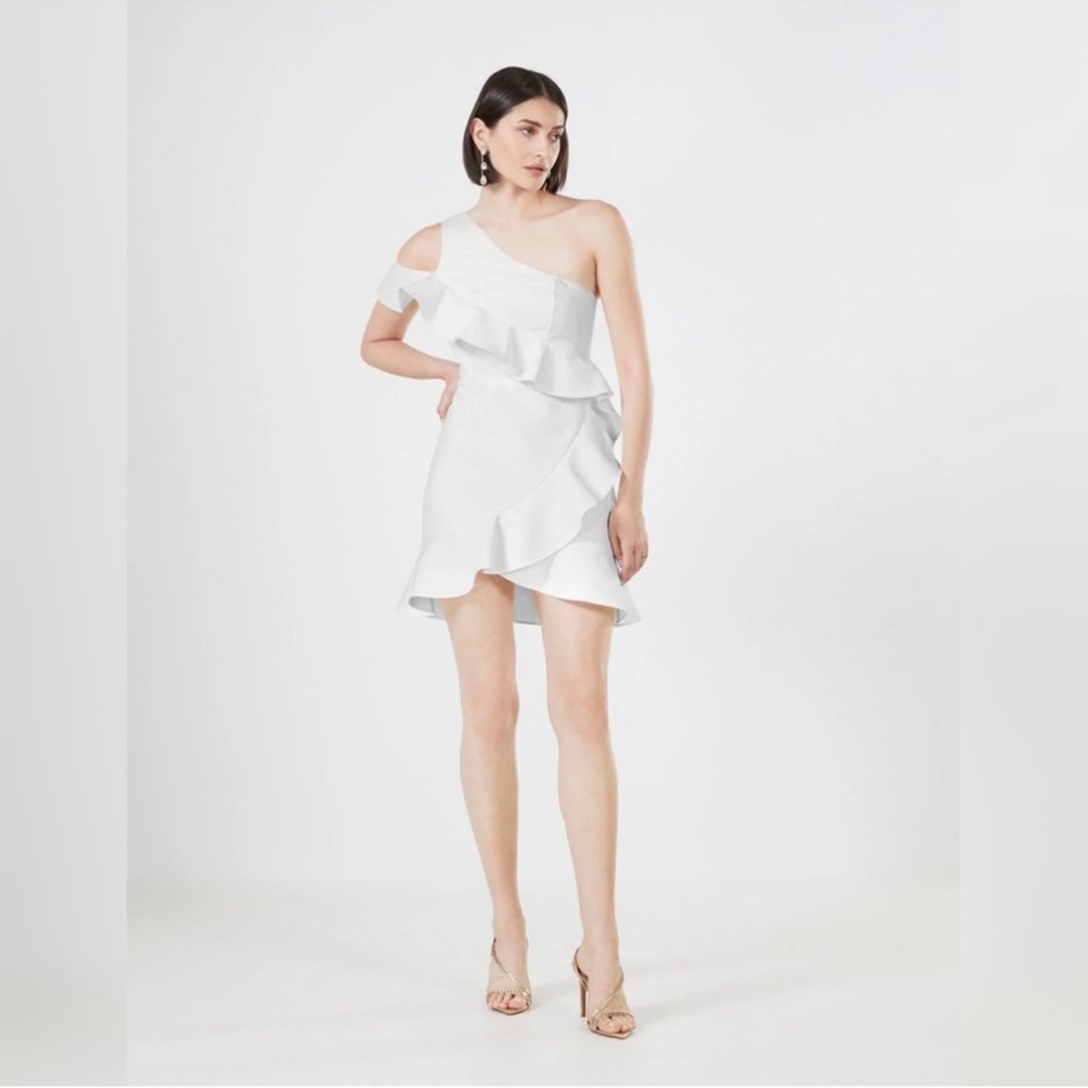 BCBGMaxAzria HOLLY ASYMMETRICAL RUFFLE DRESS